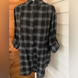 HAWITON Button Down Black & White Plain Style Shirt w/Adjustable Sleeve Tab XXL